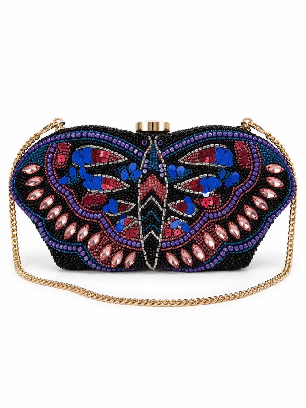 Beaded Butterfly Jeweled Crystal Clutch Crossbody Evening Bag NWT
